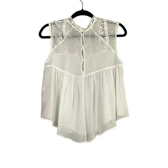 Zara TRF Sheer Sleeveless Lace Flowy Boho Blouse Button Eyelet Back S White - Picture 12 of 15